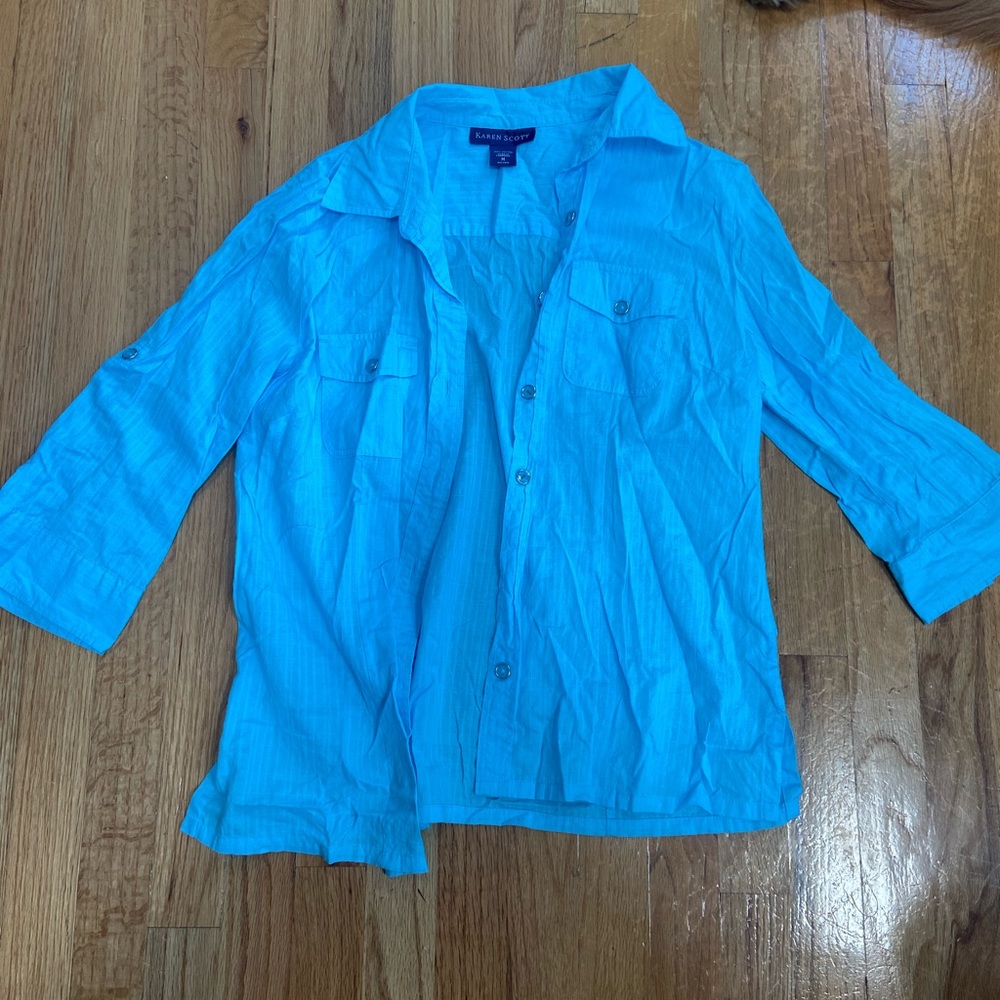 KAREN SCOTT LINEN BUTTON DOWN - Picture 1 of 2